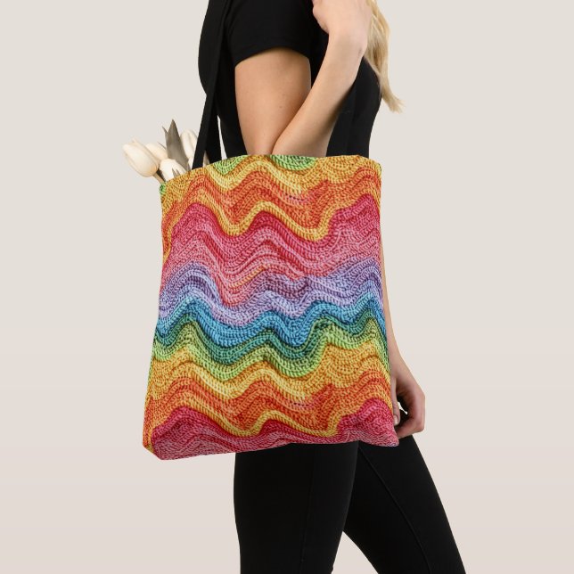 Tote Bag Boho Knit Striped Colorful, Cozy & Artisanal Vibes (De près)