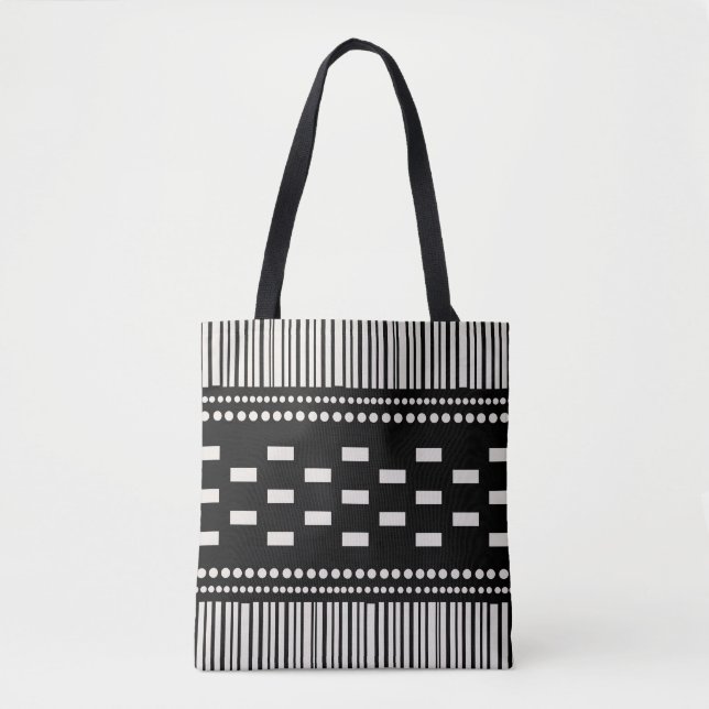 Tote Bag Boho Lignes Scandinaves Points Noir Blanc (Devant)
