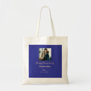 Tote Bag Boho moderne heureux anniversaire ajouter nom bleu