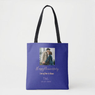 Tote Bag Boho moderne heureux anniversaire ajouter nom bleu