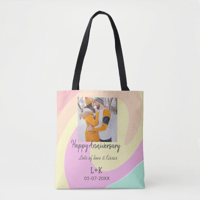 Tote Bag Boho moderne heureux anniversaire ajouter nom date (Devant)