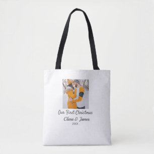 Tote Bag Boho moderne notre premier nom de couple photo de