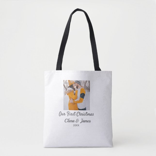 Tote Bag Boho moderne notre premier nom de couple photo de  (Devant)