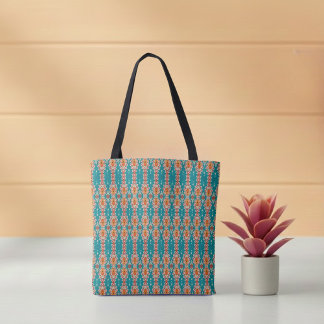 Tote Bag Boho Orange et turquoise Inspiré de la tribu