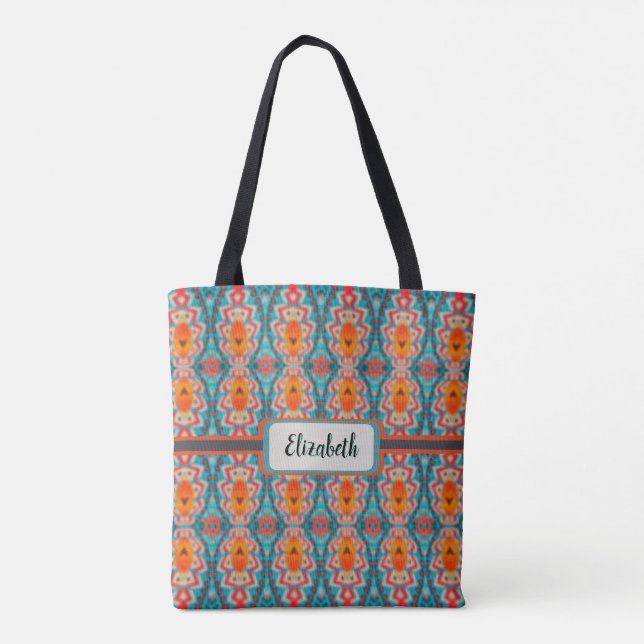 Tote Bag Boho Orange et turquoise Tribal Inspiré Fourre-tou (Dos)