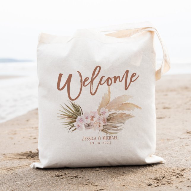 Tote Bag Boho Pampas Floral Mariage Bienvenue (Créateur téléchargé)