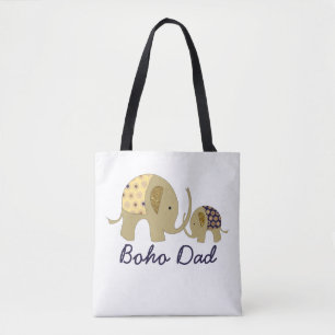 Tote Bag Boho Papa, Gold Elephant
