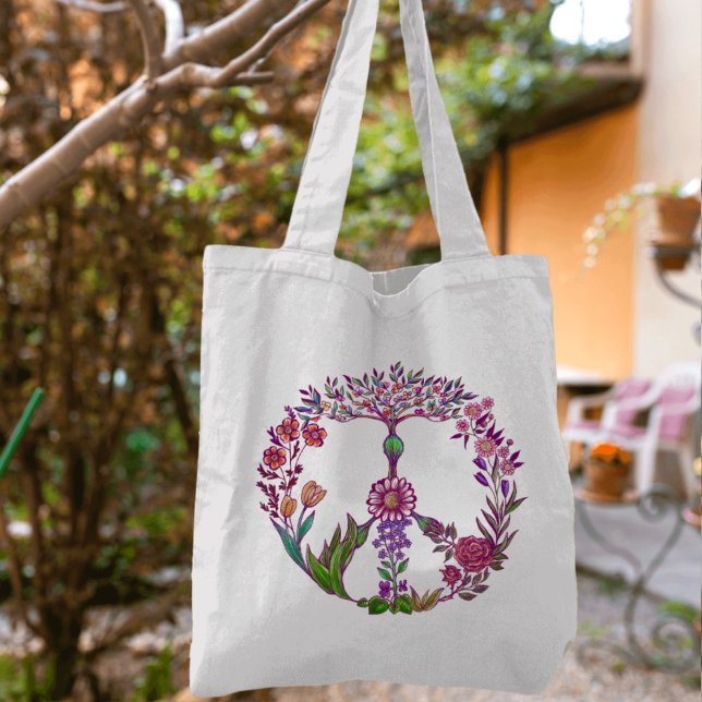 Tote Bag Boho Peace Sign Élégante fille mignonne jolie flor (Créateur téléchargé)