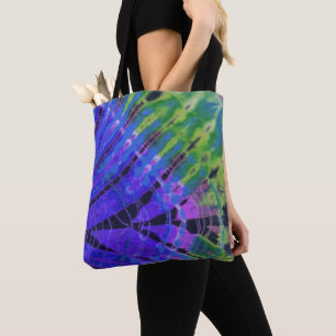 Tote Bag Boho Peacock Blue Green Abstrait Batik Tie Dye Art