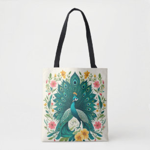 Tote Bag Boho Peacock Design
