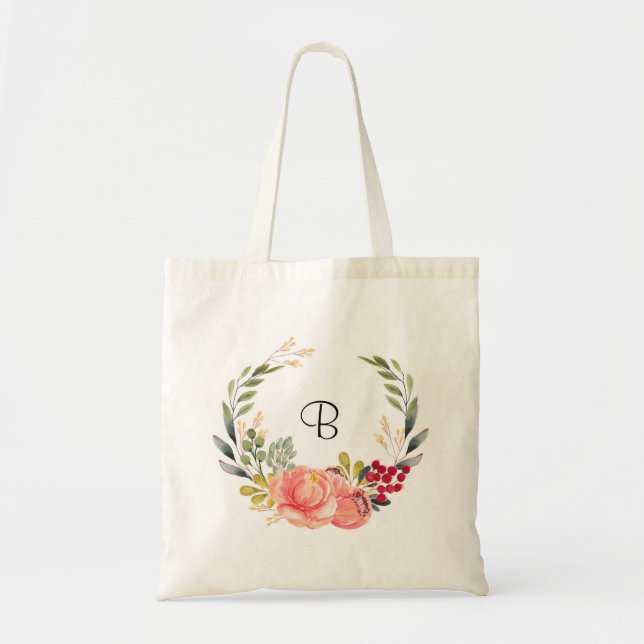 Tote Bag Boho personnalisé orange et rose floral (Devant)