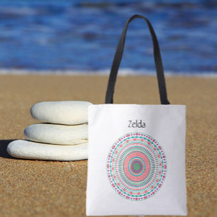 Tote Bag Boho Pink et Green Pastel Mandala