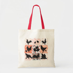 Tote Bag Boho Poulets Cottagecore esthétique rétro Floral