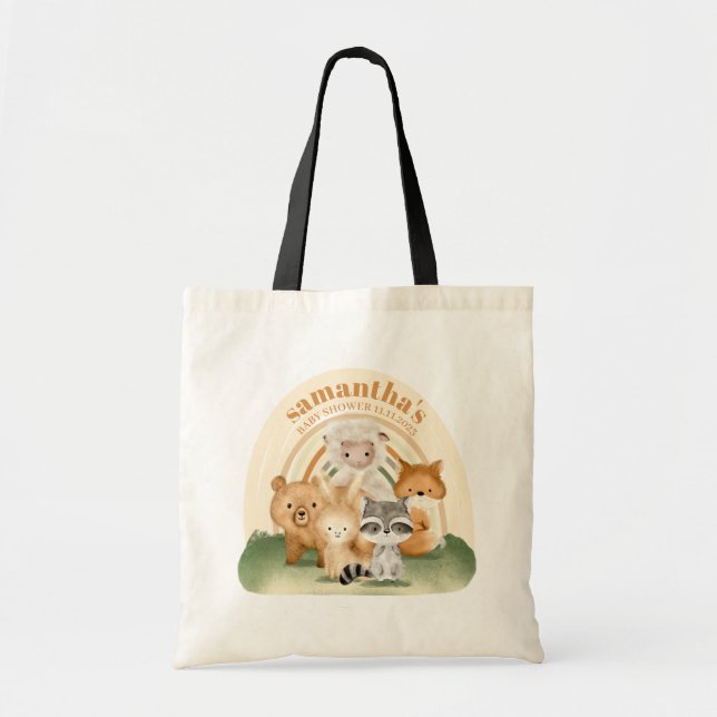 Tote Bag Boho Rainbow Animal Farm Baby shower familial (Devant)