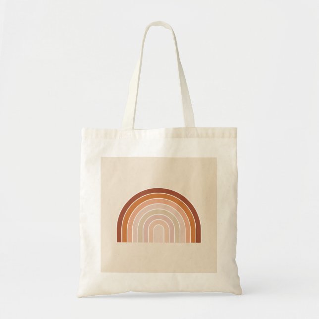Tote Bag Boho Rainbow Beige Terracotta (Devant)