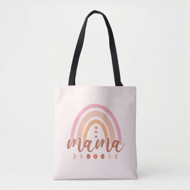 Tote Bag Boho Rainbow Mama avec phases de lune (Devant)