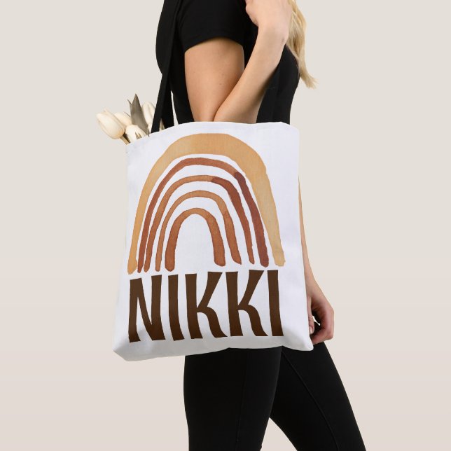TOTE BAG BOHO RAINBOW PERSONNALISÉ AJOUTER LE NOM FOURRE-TO (De près)