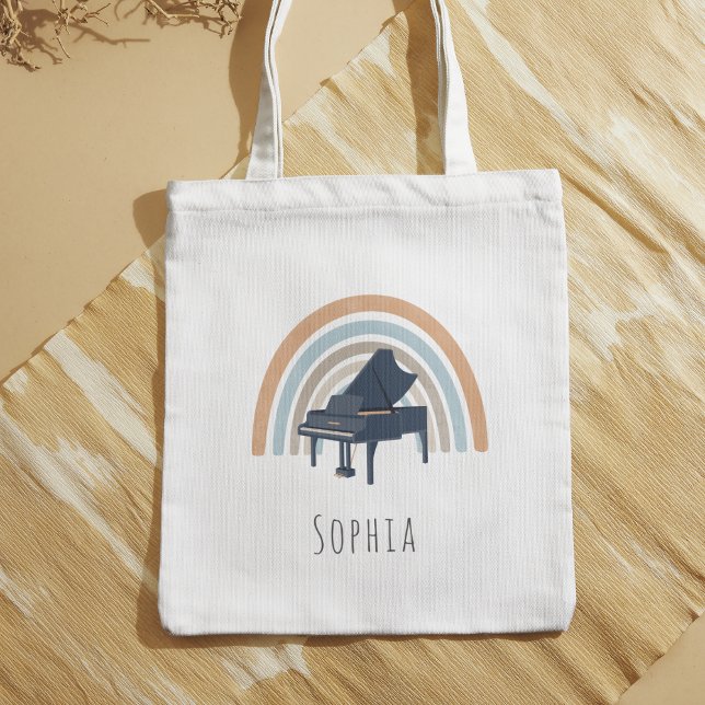 Tote Bag Boho Rainbow Piano Music Custom Name (Créateur téléchargé)