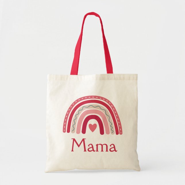 Tote Bag Boho Rainbow Pink Heart Mama (Devant)