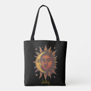 Tote Bag Boho Retro Sun et Moon Unisex
