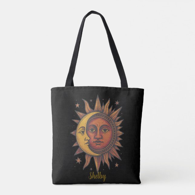 Tote Bag Boho Retro Sun et Moon Unisex (Dos)