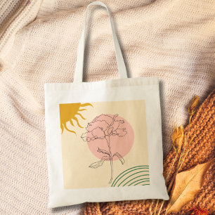 Tote Bag Boho Rose Et Soleil Cercle Rose