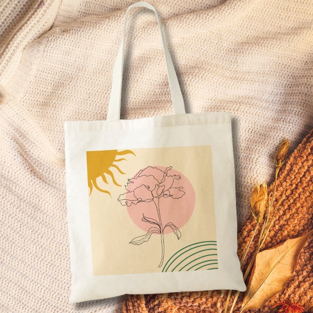 Tote Bag Boho Rose Et Soleil Cercle Rose (Créateur téléchargé)