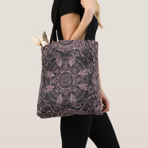 Tote Bag Boho Rose Gold Grey Mandala Design élégant