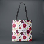 Tote Bag Boho rouge Bourgogne rose<br><div class="desc">Bourgogne Rouge Floral Rose Boho Femme Sac fourre-tout Toutes les Occasions</div>