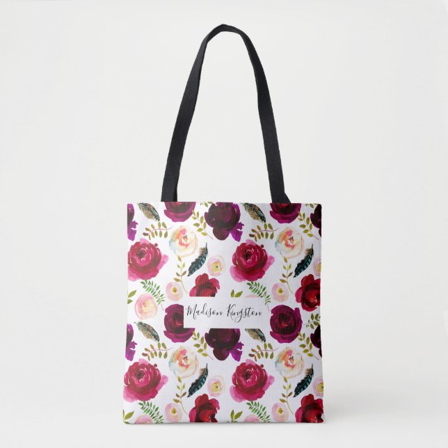 Tote Bag Boho rouge Bourgogne rose (Devant)