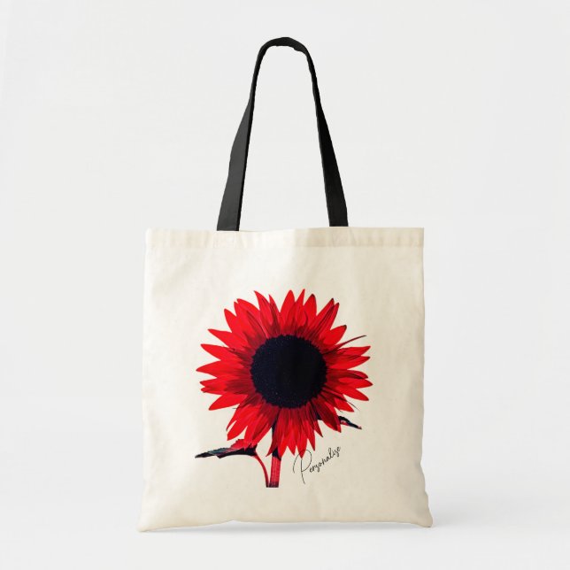 Tote Bag Boho Rouge Noir Tournesol Élégant (Devant)