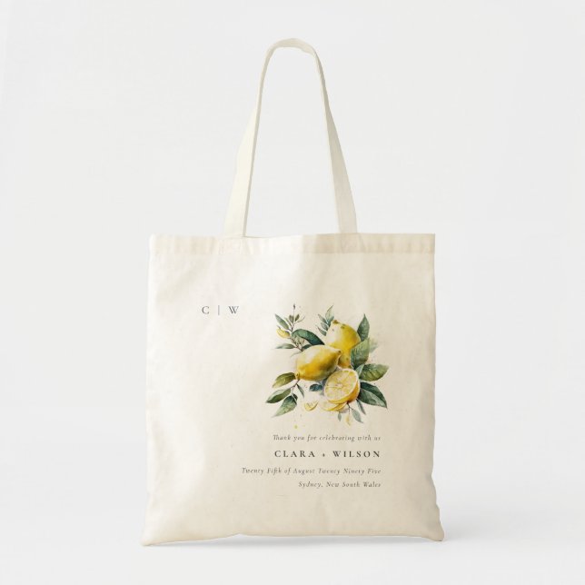 Tote Bag Boho Rustique Aquarelle Jaune Citron Jaune Mariage (Devant)