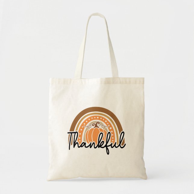 Tote Bag Boho Rustique Citrouille Arc-en-ciel Merci (Devant)