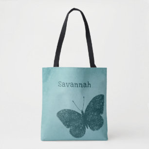 Tote Bag Boho rustique Turquoise Papillon vert Fourre-tout