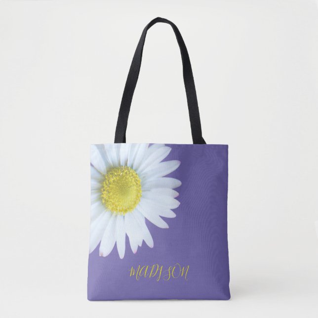 Tote Bag Boho tendance blanc jaune violet (Devant)