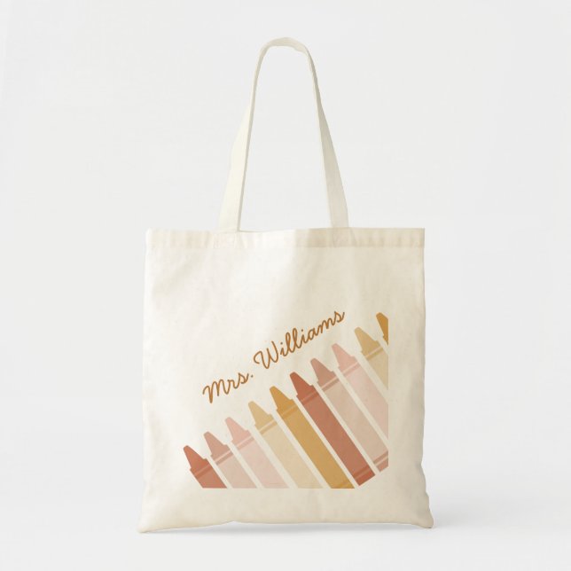 Tote Bag Boho tendance couleurs Crayon Nom de l'enseignant (Devant)