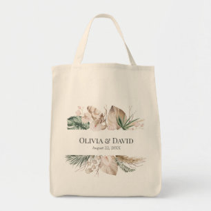Tote Bag Boho Tropical Monstera et Mariage d'orchidées