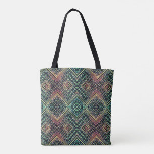 Tote Bag Boho Turquoise et rose multi-tribal inspiré