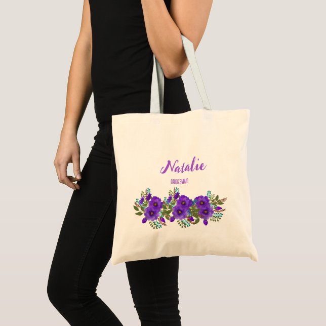 Tote Bag Boho violet Bridemaid floraux d'aquarelle estivale (Devant (produit))