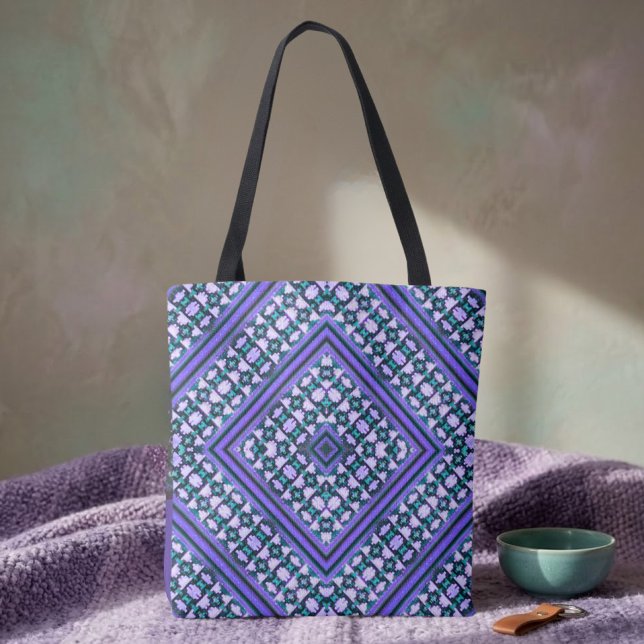 Tote Bag Boho Violet, Vert & Blanc Inspiré Tribal  (Créateur téléchargé)