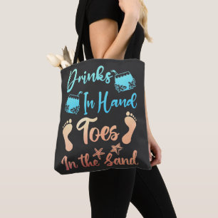 Tote Bag Boire À La Main Les Pieds Dans Le Sable - Plage Di
