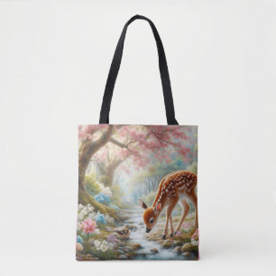 Tote Bag Bois de printemps avec canard et faon/cerf