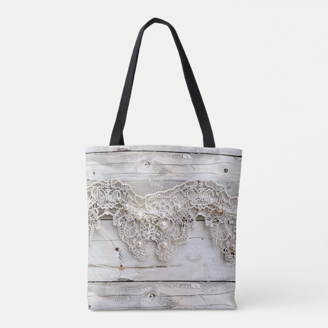 Tote Bag Bois rustique et dentelle antique (Dos)
