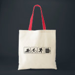 Tote Bag Boisson de course de vélo de bain<br><div class="desc">Bain,  vélo,  course,  boisson. Les quatre pièces à chaque triathlon ! Triathletes savent que la récompense vraie ne finit pas simplement la course,  mais la bière après ! Cadeau drôle pour votre athlète préféré.</div>