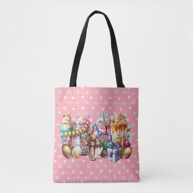 Tote Bag Boissons de café chic Bunny de Pâques (Devant)