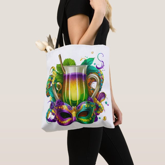 TOTE BAG BOISSONS MARDI GRAS AUX COULEURS CLAIRES (De près)