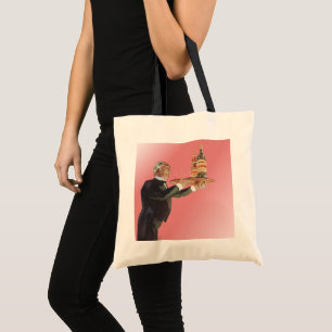 Tote Bag Boissons vintages, Butler Servant du vin sur plate