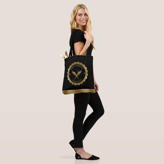 Tote Bag Boîtier de ciseaux d'or Design de logo (Sur le modèle)