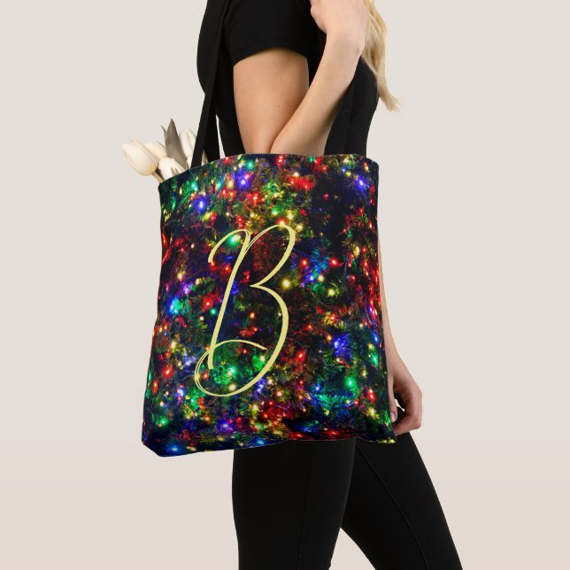 Tote Bag Bokeh Colorful Burry Lumières de Noël Monogramme (De près)