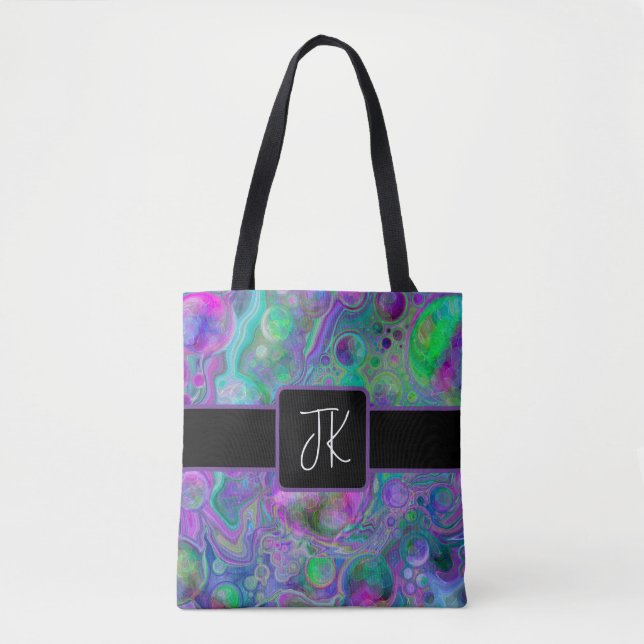 Tote Bag Bokeh en marbre violet, vert et bleu fluidisé (Devant)
